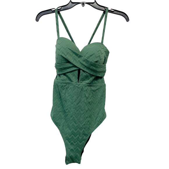 Cupshe Alegría Solids Back Tie Wrapped One Piece Swimsuit Green Size M - Picture 1 of 7